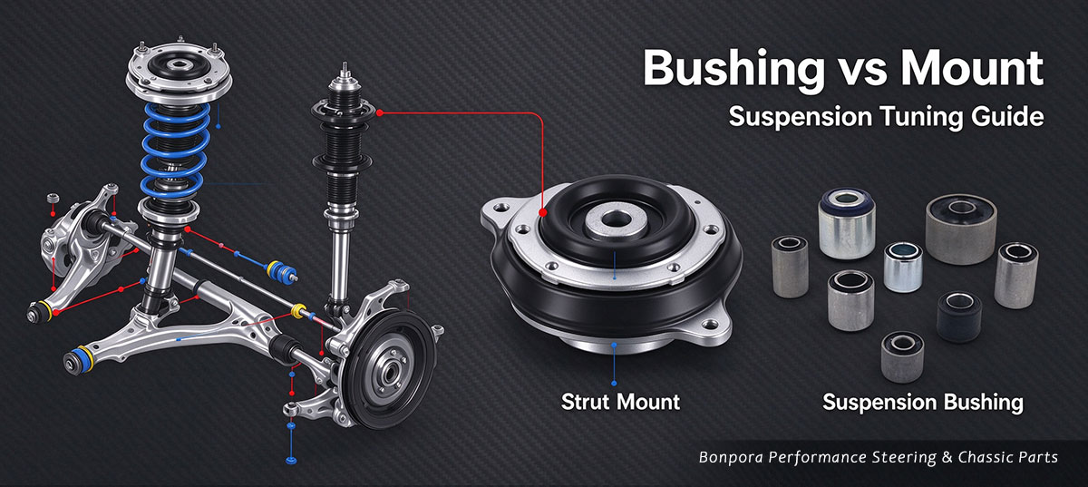 Suspension bushing vs mount comparison, suspension tuning, aftermarket chassis replacement parts