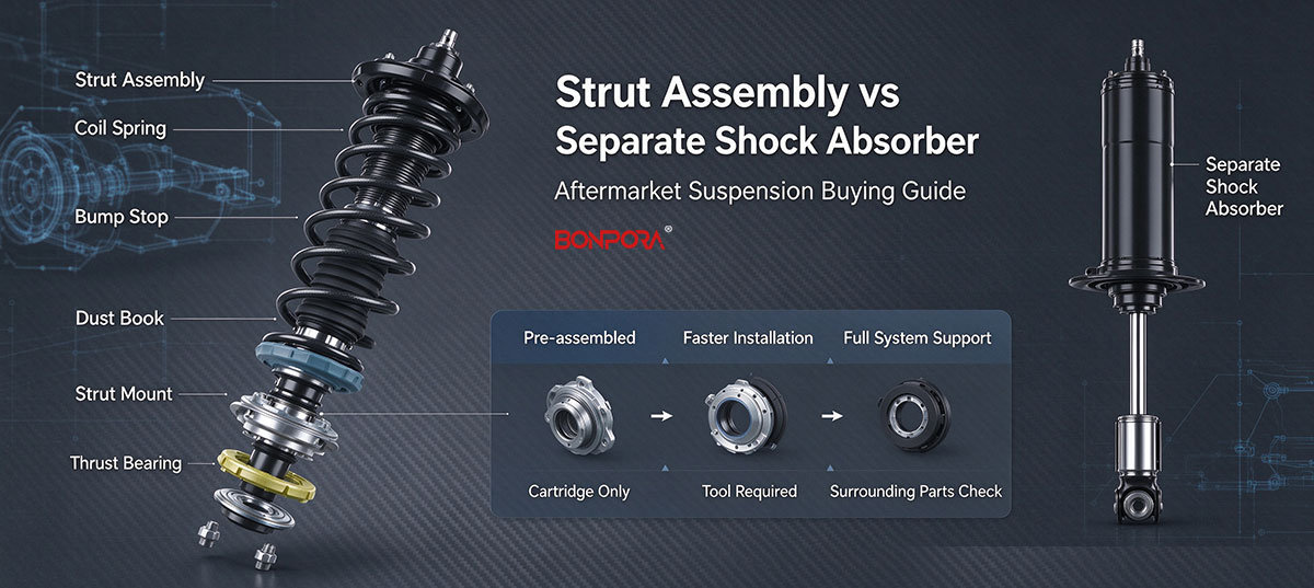 Strut assembly and separate shock absorber comparison, suspension spare parts procurement