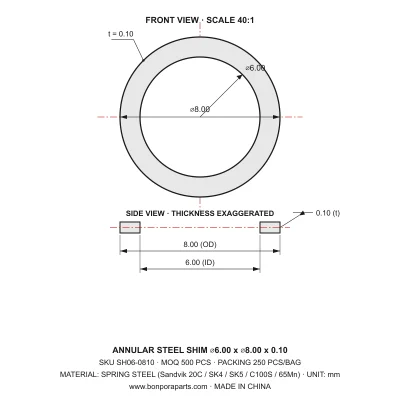 Shims 8.00x0.10x6.00 (min order qty 500)