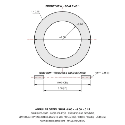 Shims 9.00x0.15x6.00 (min order qty 500)