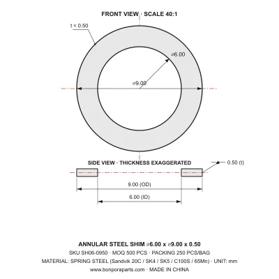 Shims 9.00x0.50x6.00 (min order qty 500)