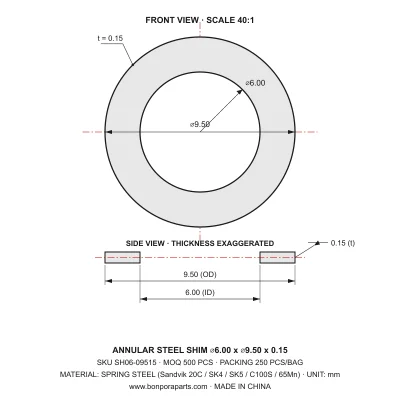 Shims 9.50x0.15x6.00 (min order qty 500)