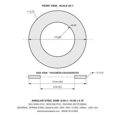Shims 10.00x0.10x6.00 (min order qty 500)
