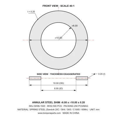 Shims 10.00x0.20x6.00 (min order qty 500)