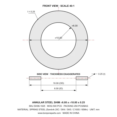 Shims 10.00x0.25x6.00 (min order qty 500)