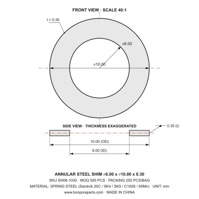 Shims 10.00x0.30x6.00 (min order qty 500)