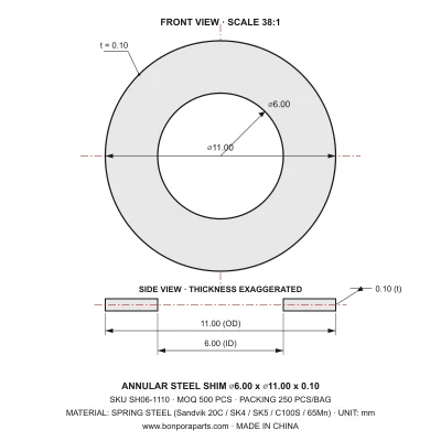 Shims 11.00x0.10x6.00 (min order qty 500)
