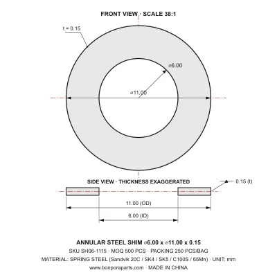 Shims 11.00x0.15x6.00 (min order qty 500)