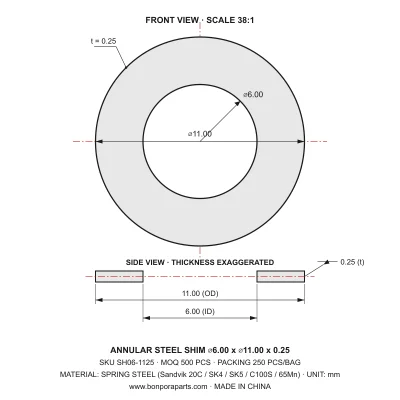 Shims 11.00x0.25x6.00 (min order qty 500)