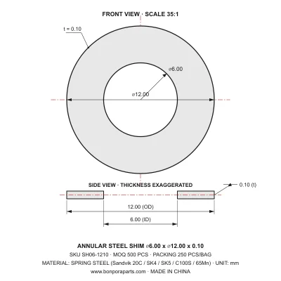 Shims 12.00x0.10x6.00 (min order qty 500)