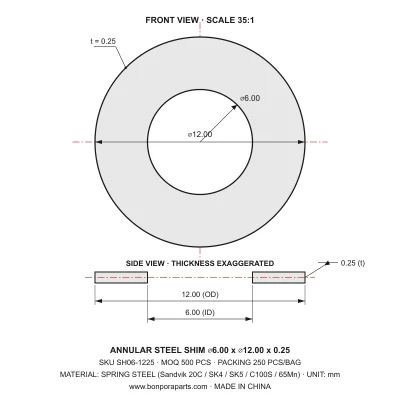 Shims 12.00x0.25x6.00 (min order qty 500)