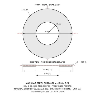 Shims 13.00x0.20x6.00 (min order qty 500)