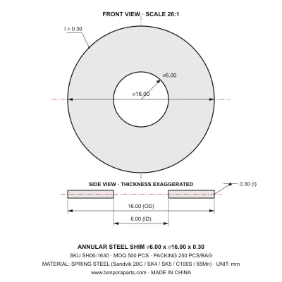 Shims 16.00x0.30x6.00 (min order qty 500)