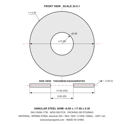 Shims 17.00x0.30x6.00 (min order qty 500)