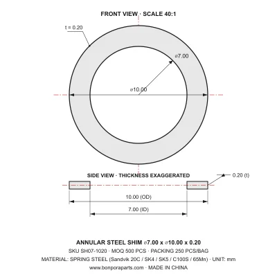 Shims 10.00x0.20x7.00 (min order qty 500)