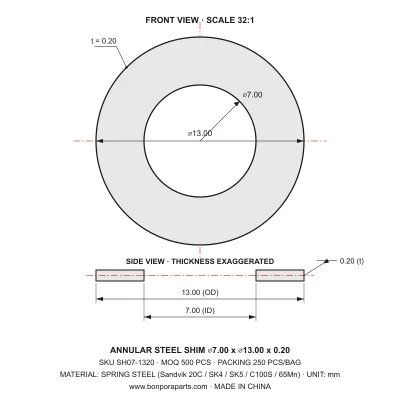 Shims 13.00x0.20x7.00 (min order qty 500)
