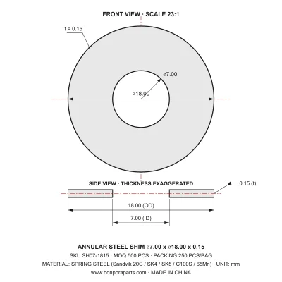 Shims 18.00x0.15x7.00 (min order qty 500)
