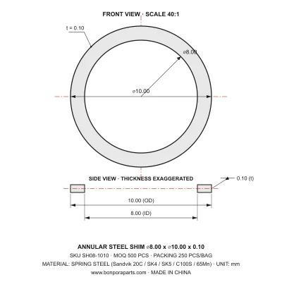Shims 10.00x0.10x8.00 (min order qty 500)