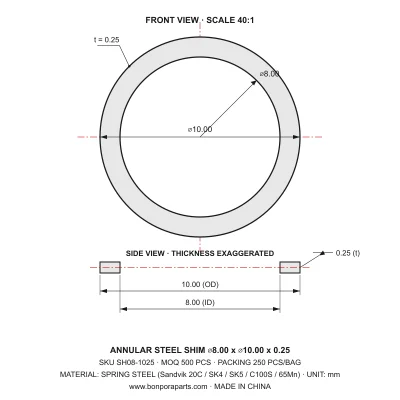 Shims 10.00x0.25x8.00 (min order qty 500)