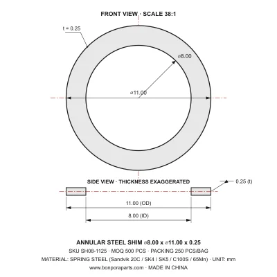 Shims 11.00x0.25x8.00 (min order qty 500)