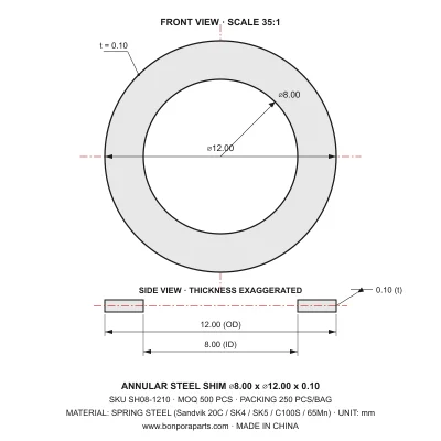 Shims 12.00x0.10x8.00 (min order qty 500)