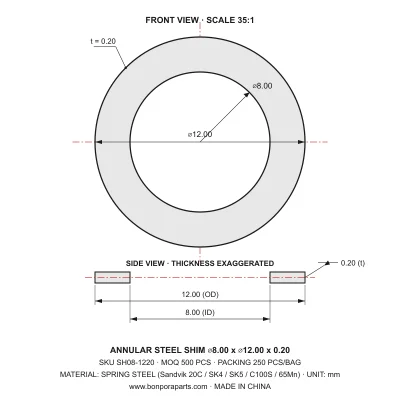 Shims 12.00x0.20x8.00 (min order qty 500)