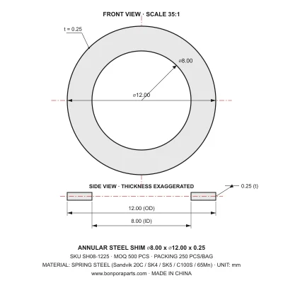 Shims 12.00x0.25x8.00 (min order qty 500)
