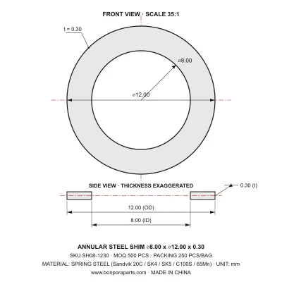Shims 12.00x0.30x8.00 (min order qty 500)