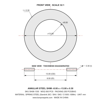 Shims 13.00x0.30x8.00 (min order qty 500)