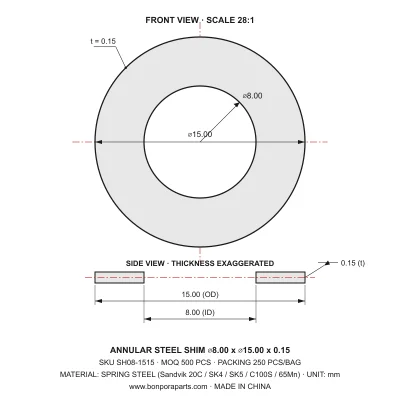 Shims 15.00x0.15x8.00 (min order qty 500)