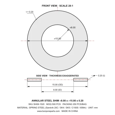 Shims 15.00x0.20x8.00 (min order qty 500)