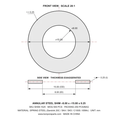 Shims 15.00x0.25x8.00 (min order qty 500)