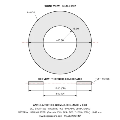 Shims 15.00x0.30x8.00 (min order qty 500)