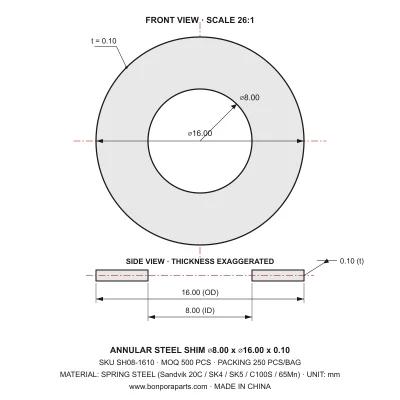 Shims 16.00x0.10x8.00 (min order qty 500)