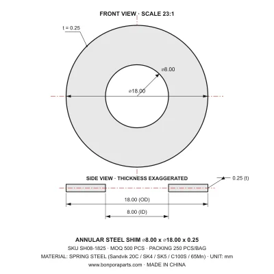 Shims 18.00x0.25x8.00 (min order qty 500)