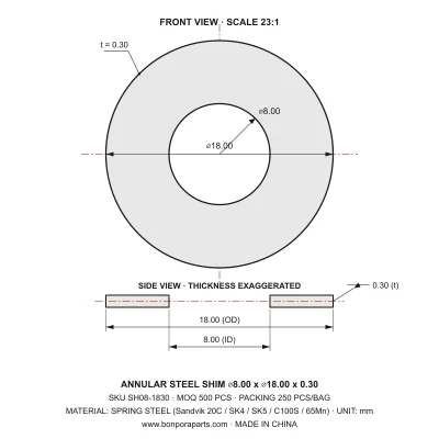 Shims 18.00x0.30x8.00 (min order qty 500)