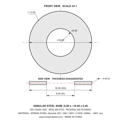 Shims 18.00x0.34x8.00 (min order qty 500)