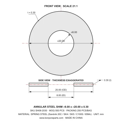 Shims 20.00x0.30x8.00 (min order qty 500)