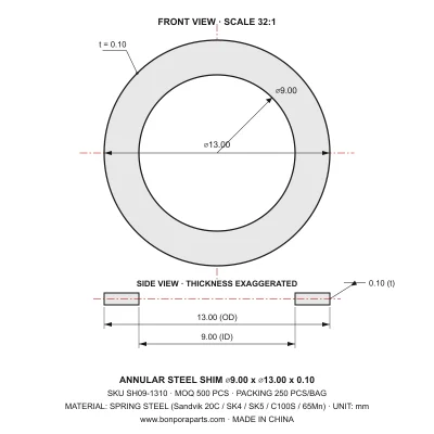 Shims 13.00x0.10x9.00 (min order qty 500)