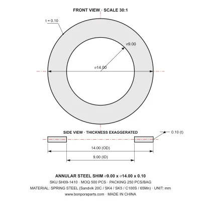 Shims 14.00x0.10x9.00 (min order qty 500)