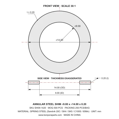 Shims 14.00x0.20x9.00 (min order qty 500)