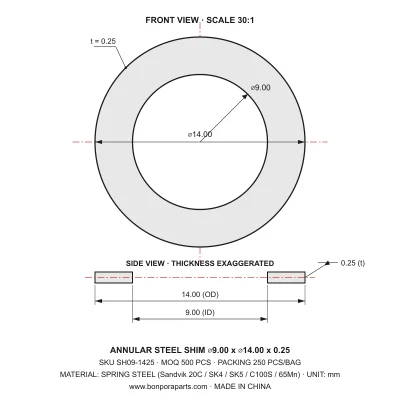 Shims 14.00x0.25x9.00 (min order qty 500)