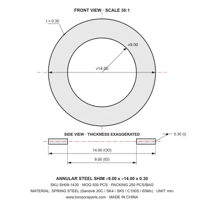 Shims 14.00x0.30x9.00 (min order qty 500)