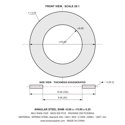 Shims 15.00x0.25x9.00 (min order qty 500)