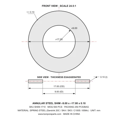 Shims 17.00x0.10x9.00 (min order qty 500)