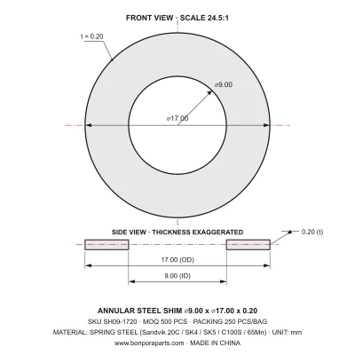 Shims 17.00x0.20x9.00 (min order qty 500)