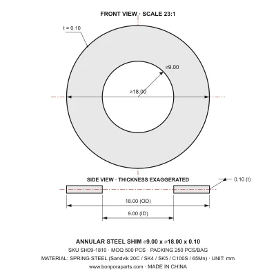 Shims 18.00x0.10x9.00 (min order qty 500)