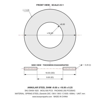 Shims 18.00x0.25x9.00 (min order qty 500)