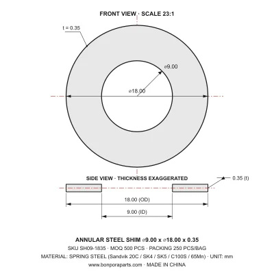 Shims 18.00x0.35x9.00 (min order qty 500)