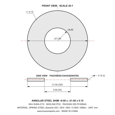 Shims 21.00x0.15x9.00 (min order qty 500)